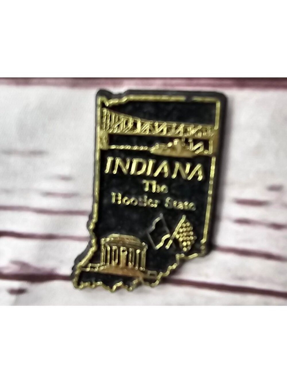Indiana Hoosier State Gold & Black Souvenir Pin Shaped Like State Outline
